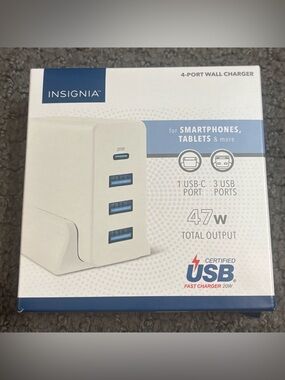 Insignia 47W 4-Port Wall Charger with 1 USB-C & 3 USB Ports New
